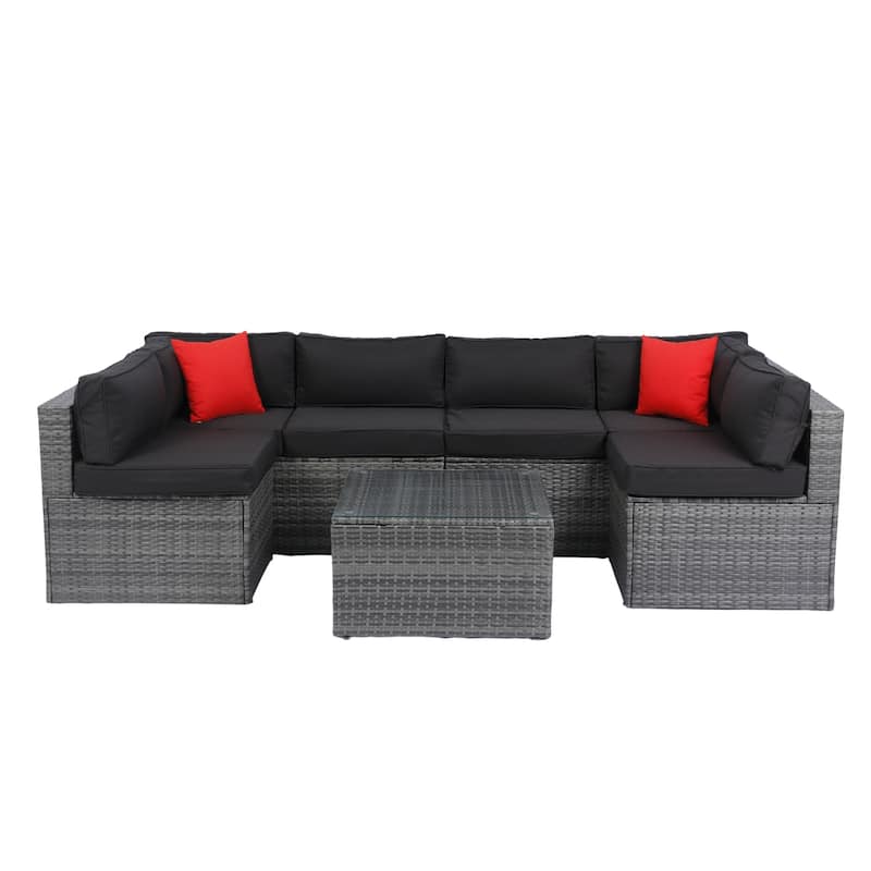 Black+Grey 5-piece All-Weather PE Rattan Sectional Set