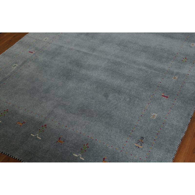 Hand Knotted Oriental 100% Wool Carpet Tribal Tribal Greys & Charcoal Gabbeh Area Rug - 7' 10'' X 4' 10''