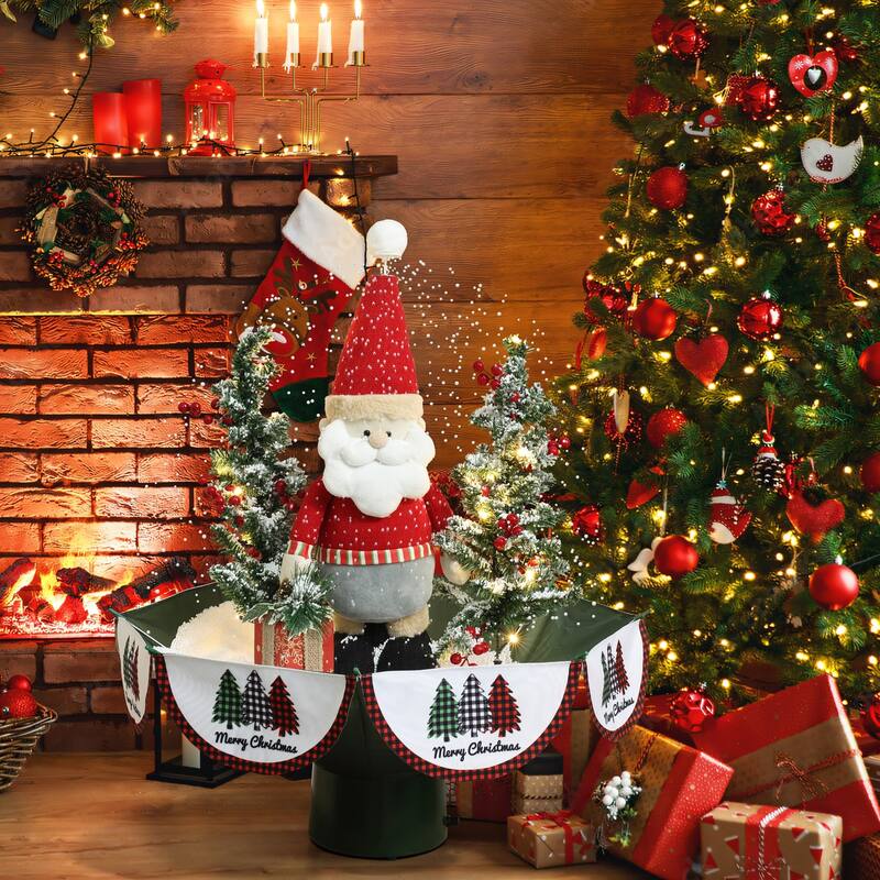 Holiday 31.5" Animated Musical Snowing Christmas Trees and Santa Decor with LED Lights - 31.49" H x 26.77" Diameter