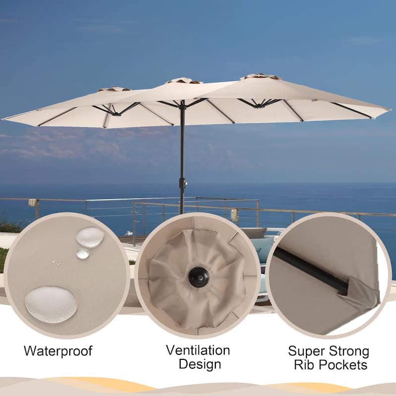 HOMEFUN 14.8 Ft Double Sided Outdoor Umbrella Rectangular Large with Crank