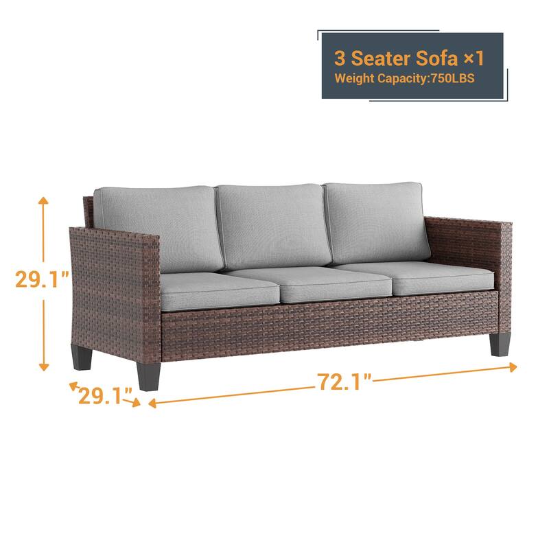 Livoosun Patio Outdoor Couch,3-Seater Furniture with Removable Cushion