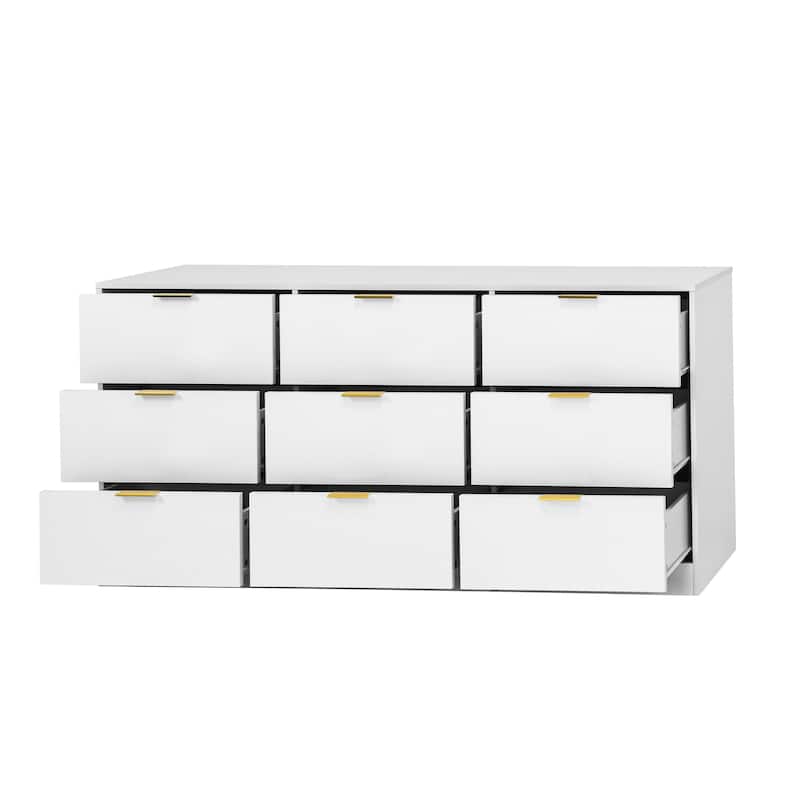 9 Drawer Dresser, 63" Large Deep Chest Of Drawers,Wooden Dresser Storage Cabinet With 9 Drawers, Long Dressers
