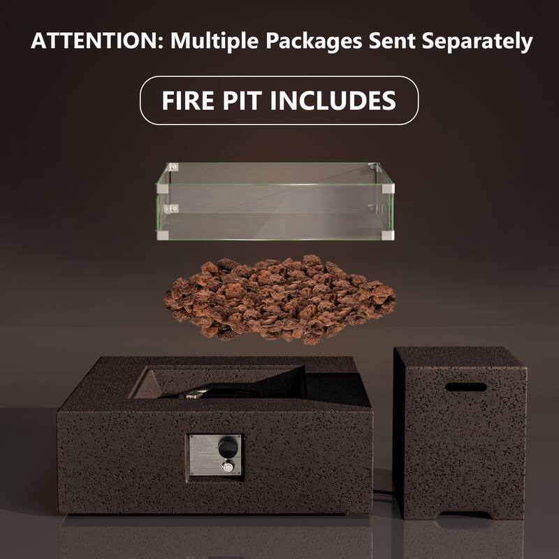 COSIEST Square Patio Fire Table With Tank Cover, Glass Wind Guard