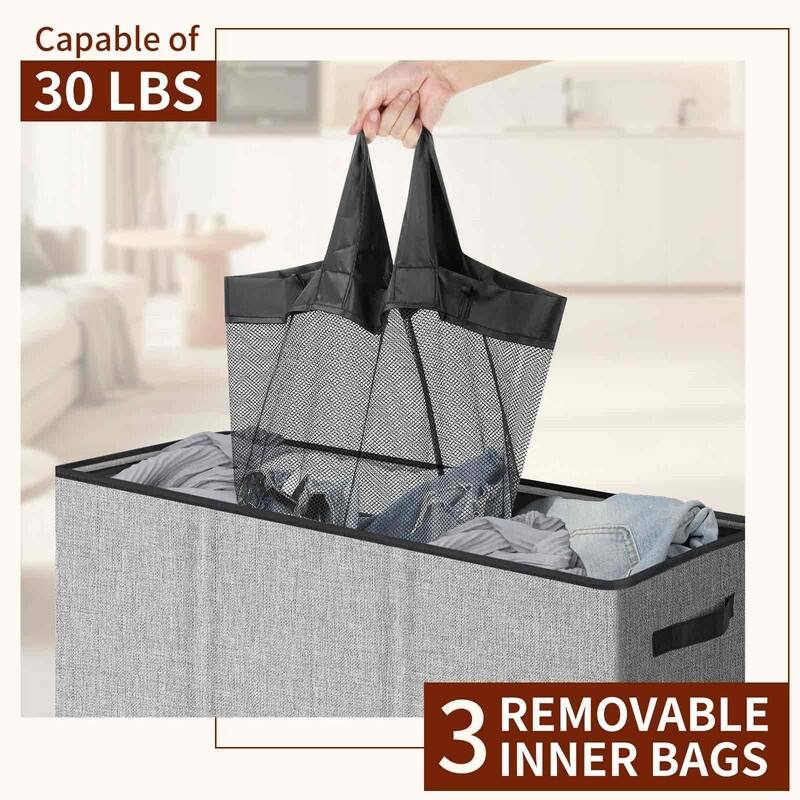 Laundry hamper 3 section - 32.7"L x 12.2"W x 27.6"H