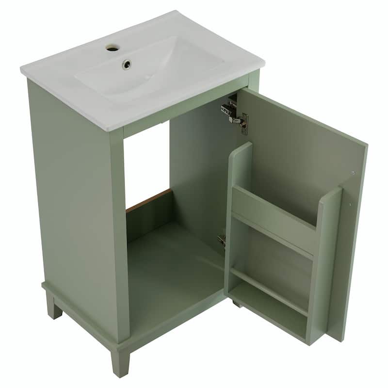 Modern 20-Inch Small Bathroom Vanity Cabinet with Ceramic Basin