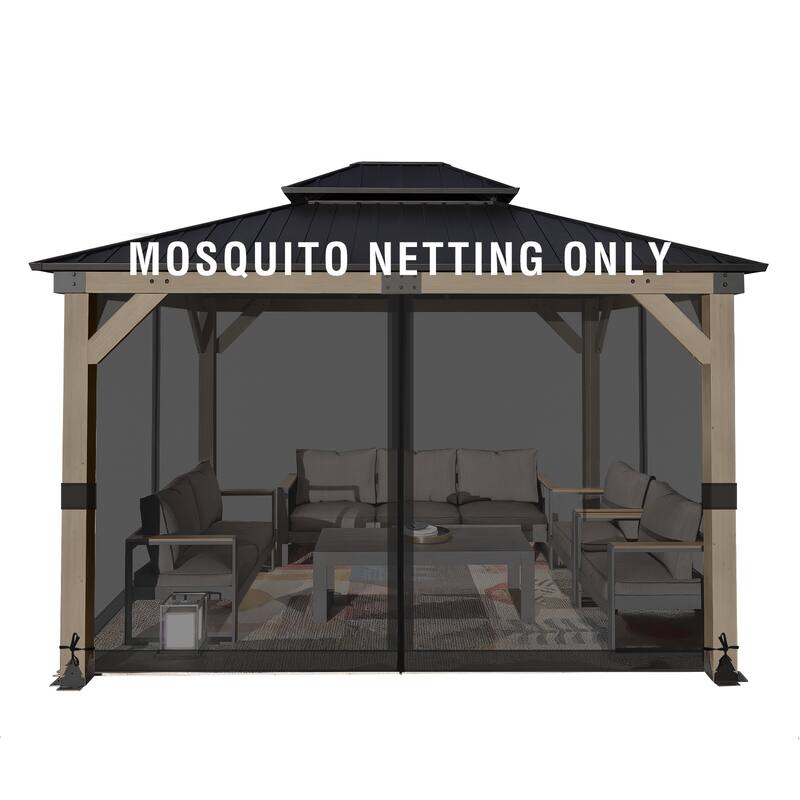 Aoodor Universal 12 x 14 ft. Gazebo Replacement Mosquito Netting Screen 4-Panel Sidewalls (Only Netting)