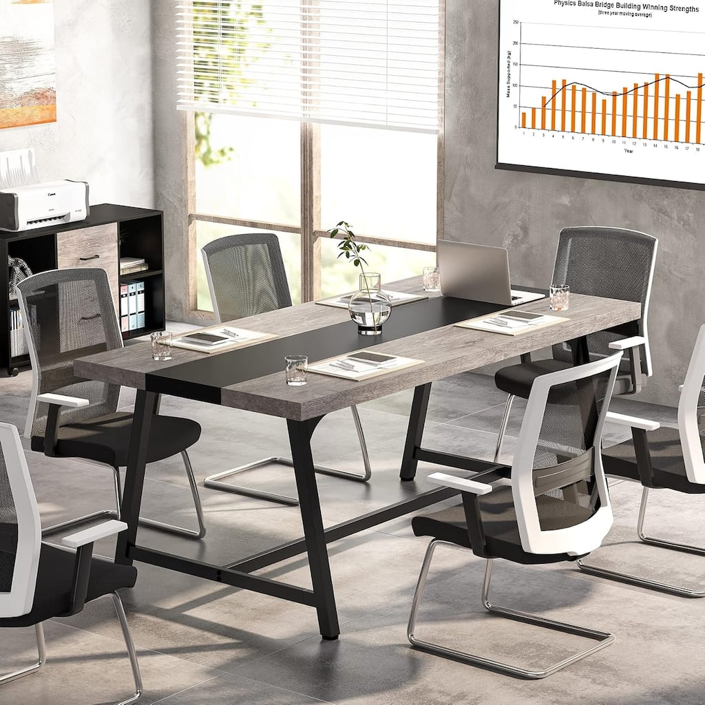 70", Modern Rectangular Conference Table for 6-8 People, Grey & Black