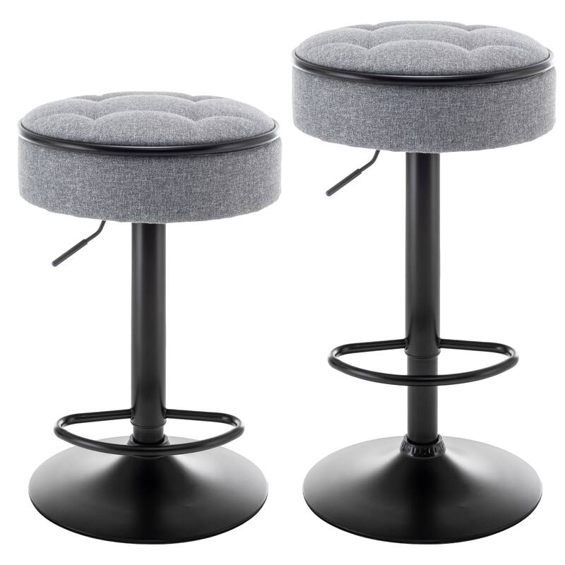 Modern Faux Leather/Linen Armless Bar Stools Set of 2 with Metal Frame, 28-36.2'' Seat Height