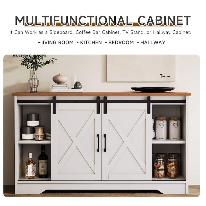 JASIWAY Barn Buffet Sideboard Cabinet with 2 Doors and 4 Drawers