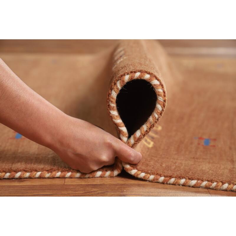 Hand Knotted Oriental 100% Wool Carpet Tribal Tribal Brown Gabbeh Area Rug - 5' 9'' X 4' 1''