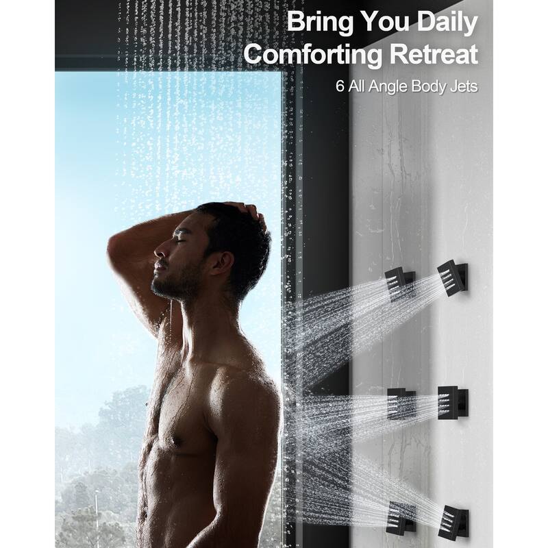 GRANDJOY Luxury Shower Faucets 22" LED Ceiling Mount Rainfall Shower Head System with 6 Body Jets