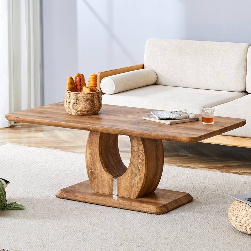 47" Modern Rectangular Coffee Table with Thick Base Support for Living Room