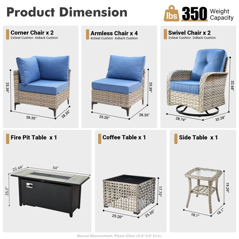 XIZZI 11-piece Outdoor Patio Wicker Furniture Sectional Set with Fire Table
