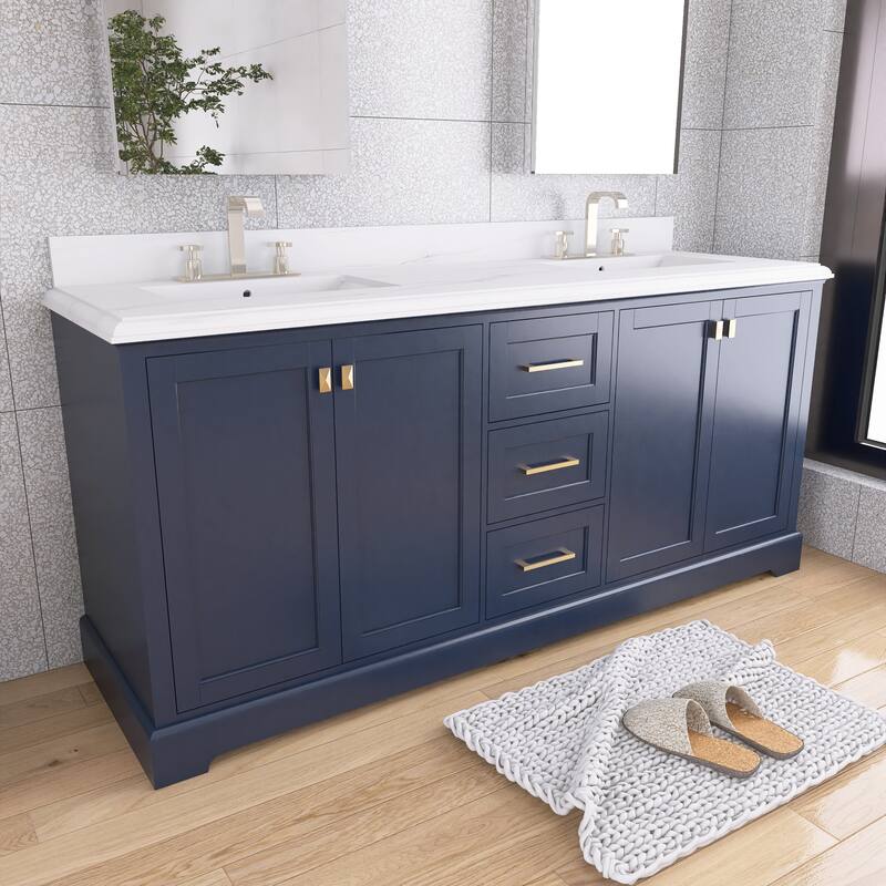 60/72 Inches Plywood Freestanding Bathroom Vanity Set with Drawer and Ceramic Sink