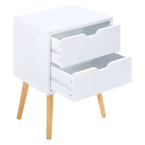 Sweetgo Modern Wooden Nightstand End Side Table with 2 Storage Drawers, White