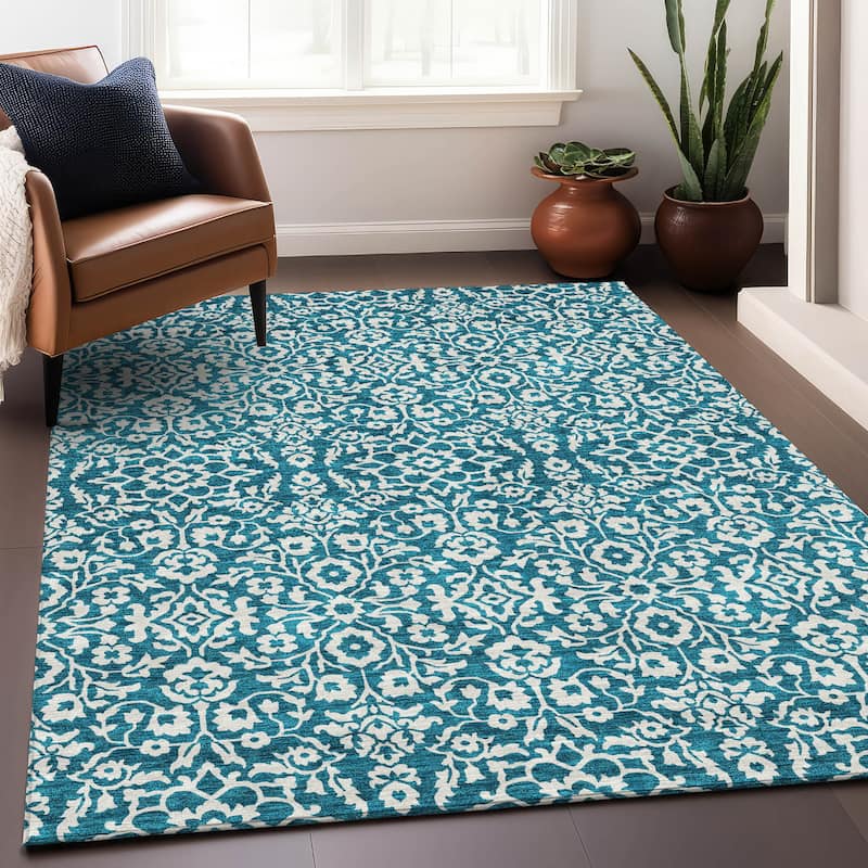 Premium Washable Super Soft Traditional Mekenzie Mayfield Rug - Teal - 10' x 14'