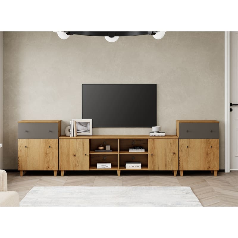 WAMPAT 3 in 1 TV Stand with Cabinets and Drawers for 75 inch TVs