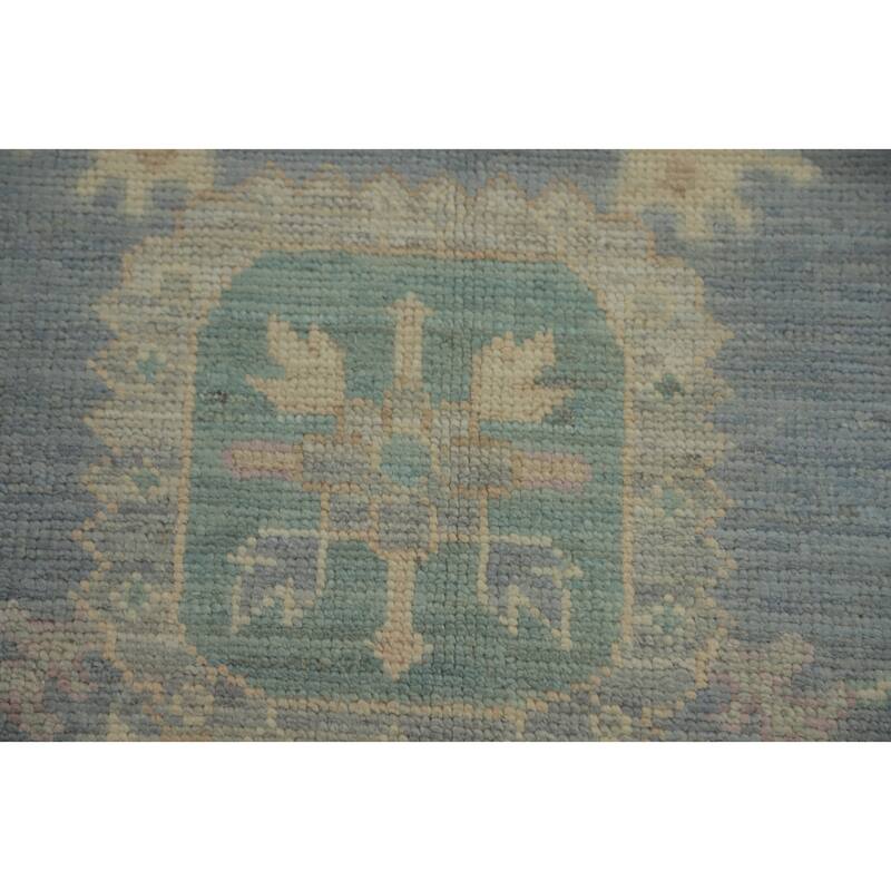 Vegetable Dye Blue Wool Oushak Turkish Area Rug, Floral Geometric Carpet - 9' 11'' X 8' 0''