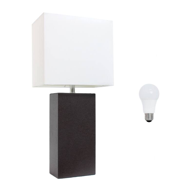 Leather Table Lamp with White Fabric Shade