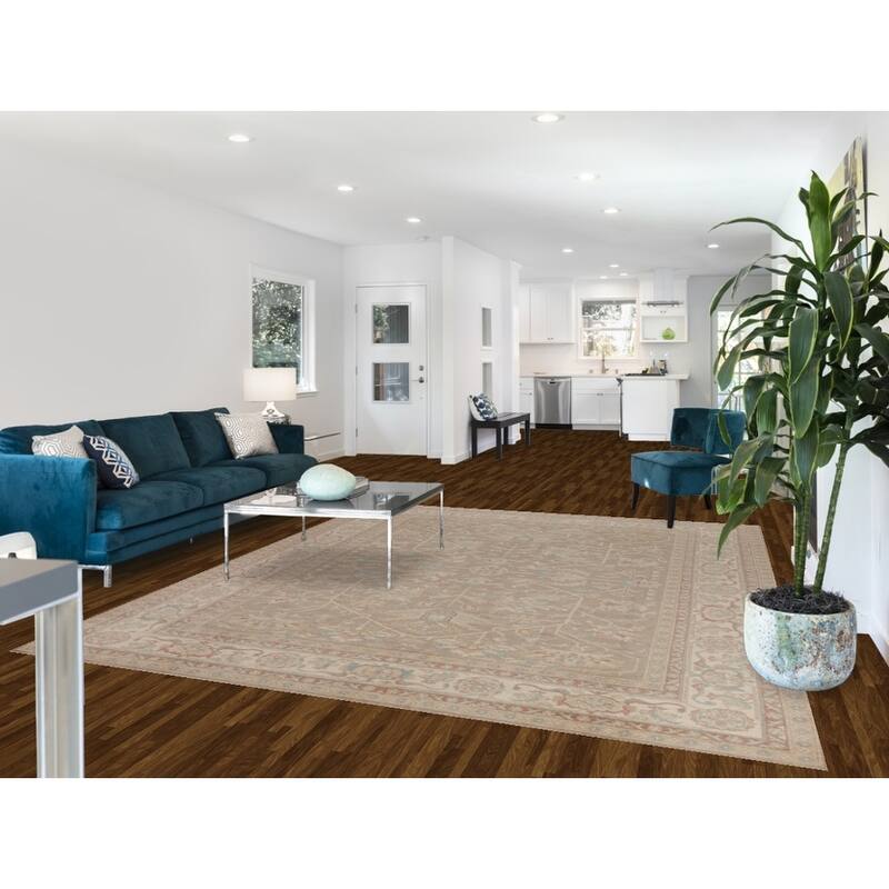 Hand Knotted Oriental 100% Wool Carpet Transitional Floral Beige & Ivories Oushak Area Rug - 9' 9'' X 8' 0''