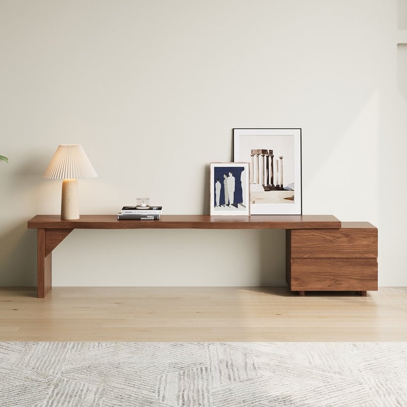 Modern 71" Solid Wood Tv Stand With Drawers, Media Console Table For Living Room, Walnut Finish