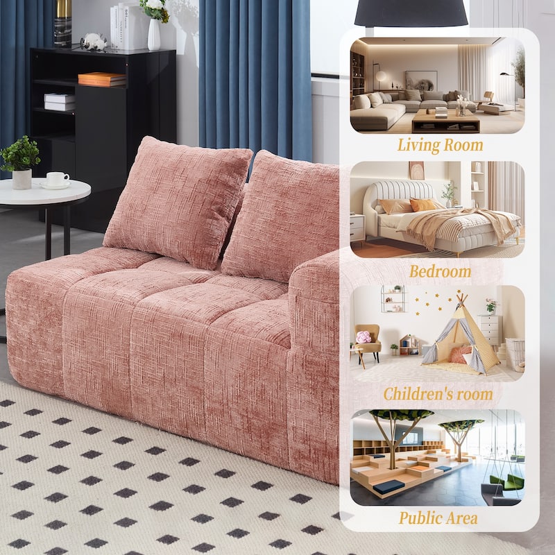 Chenille Loveseat Sofa Upholstered Deep Seat Sofa, Lounge Couch Corner Sofa Minimalist Modular Couches for Apartment