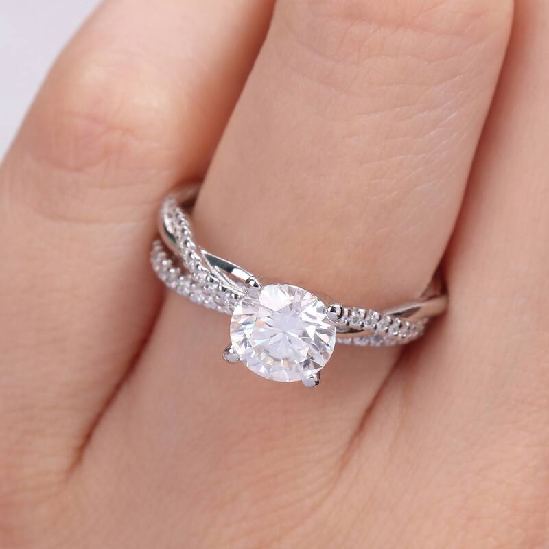 Miadora 1 1/2ct DEW Moissanite Crossover Bridal Ring Set in Sterling Silver