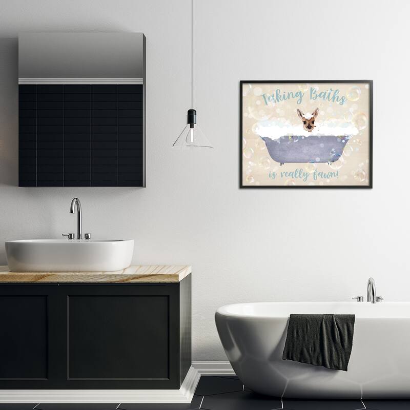 Stupell Taking Baths Is Fawn Framed Giclee Art Design By Susan Arnot