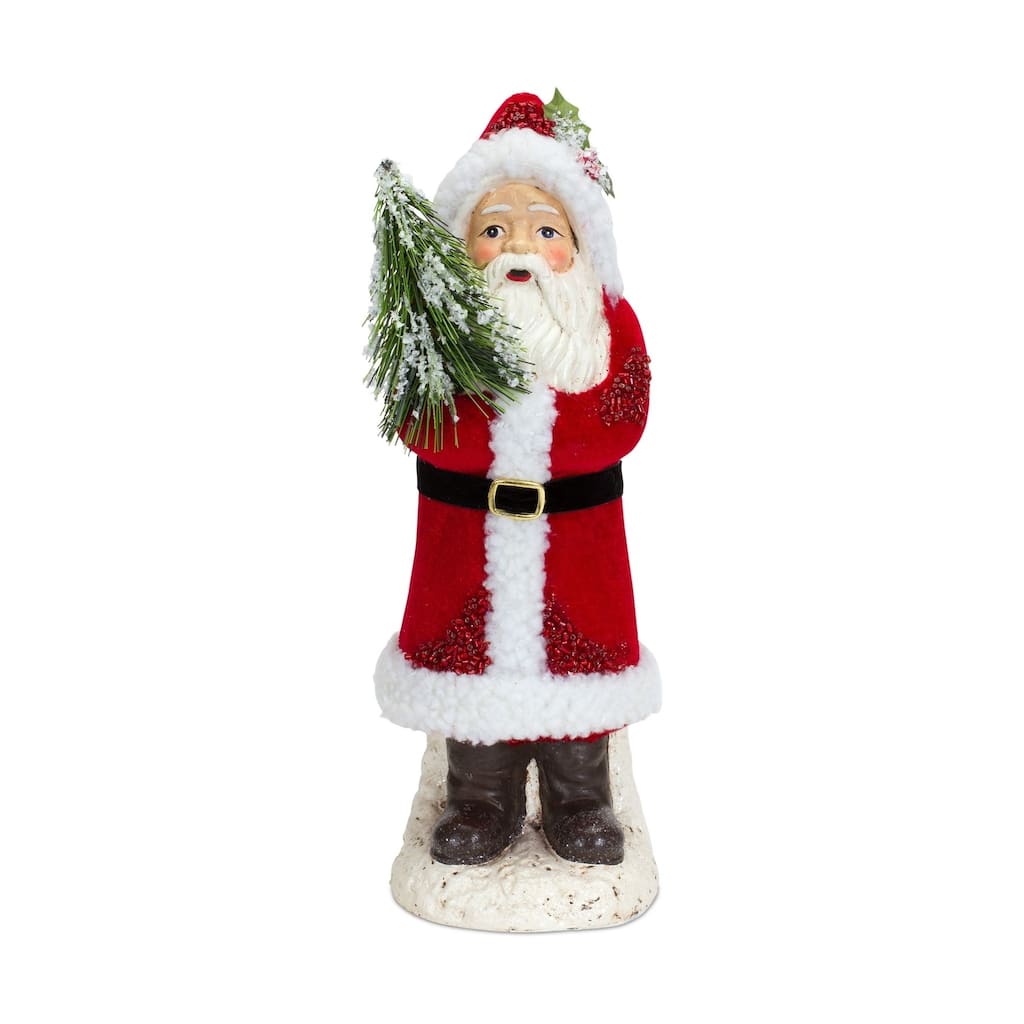 Set of 2 Santa with Pine Tree Christmas Tabletop Figurines 12.25"