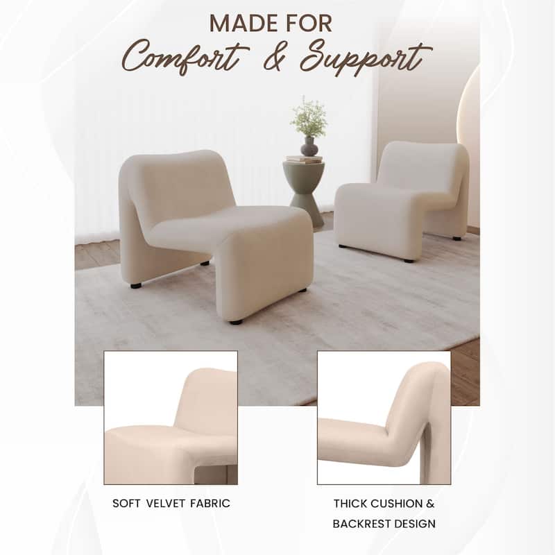 KLYX Modern Armless Accent Chair in Velvet or Boucle Upholstery with Plush Foam Cushioning for Home Office, Living Rooms and Bed