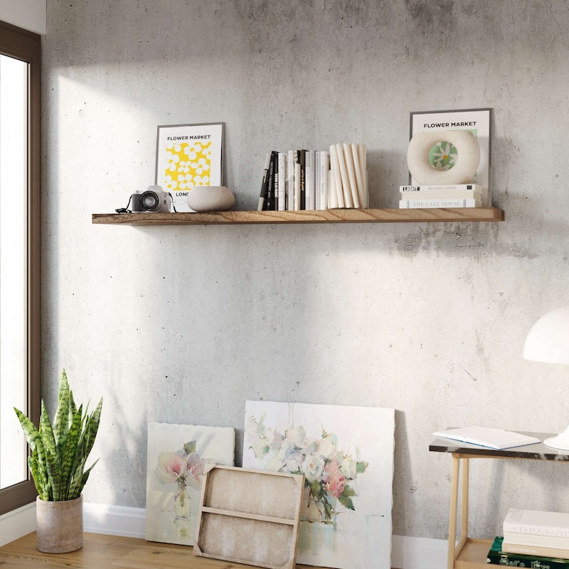 Wallniture Bois Wood Board 60" Long, 11.25'' Deep, 1.5" Thick, Hidden Bracket Shelf, Floating Bookshelf, Wall Decor, Burnt, 1Pc