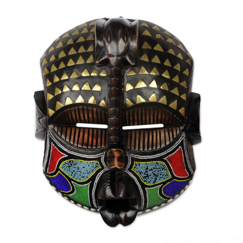 Novica Handmade Akyiglinyi African Beaded Wood Mask