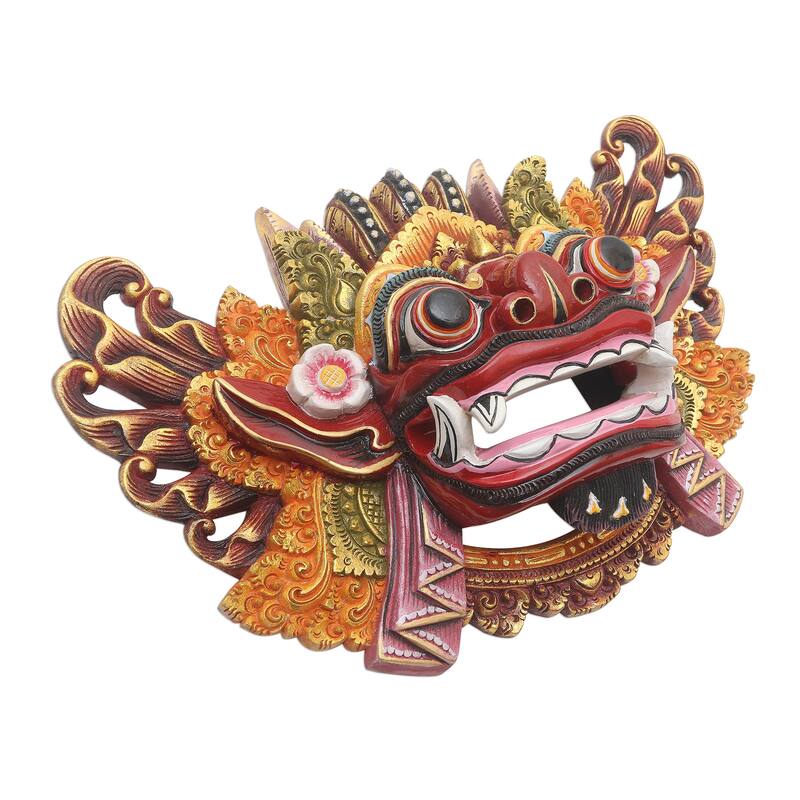 NOVICA Handmade Barong Dance Wood Mask - 15.25" L x 10.25" W x 4.7" D