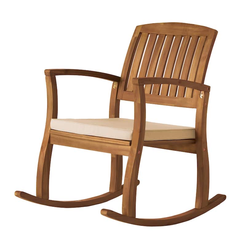 Outdoor Acacia wood Rocking Chair with Retractable foot panel,Rocker Patio Rocking Chair for Porch, Patio, Balcony