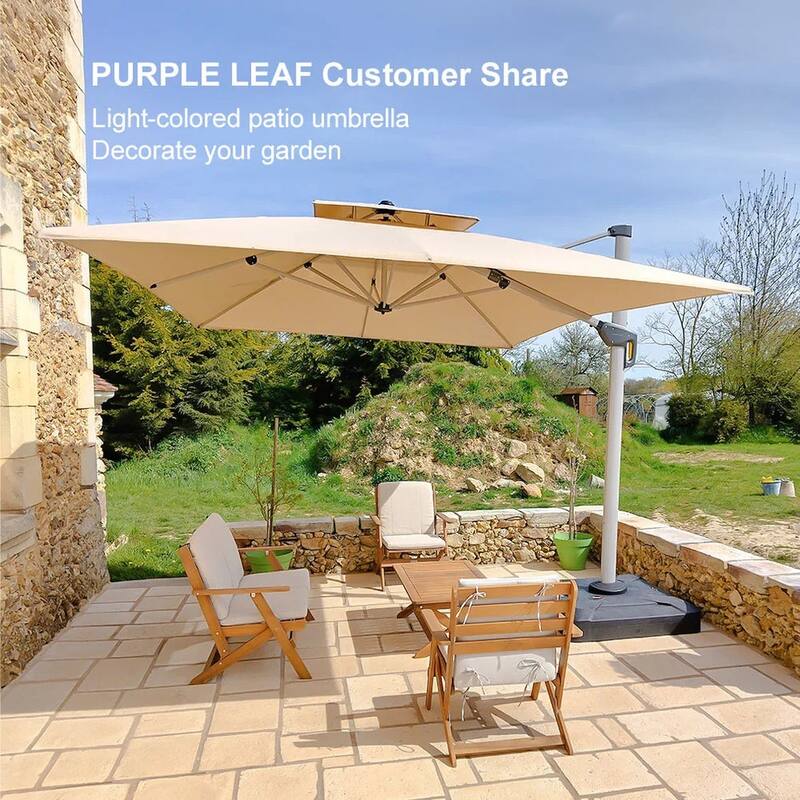 PURPLE LEAF Double Top 9x11/10x12/10x13ft Rectangle Umbrella Large Cantilever Outdoor Classic Umbrella with Base