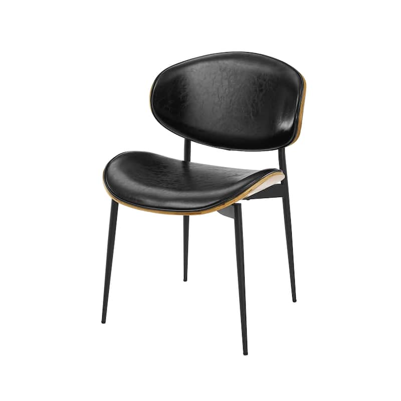 HomeRoots Set of Two Green and Black Upholstered Faux Leather Curved Back Dining Side Chairs