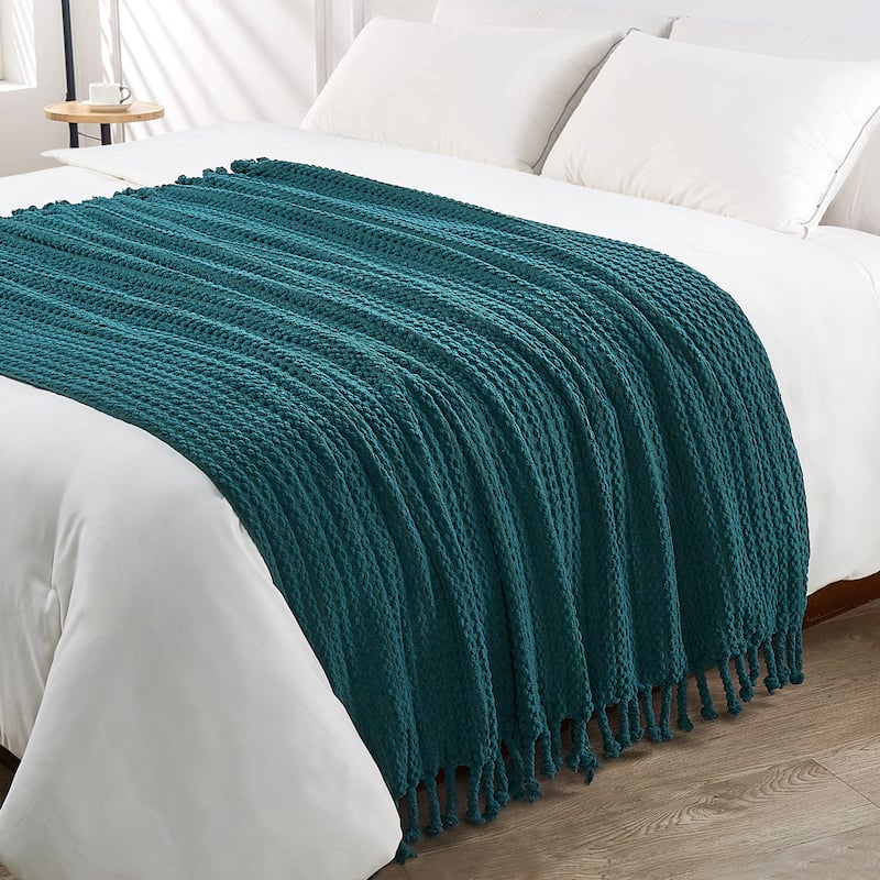 Home Soft Things Chain Tweed Throw Decorative Blanket with Tassels