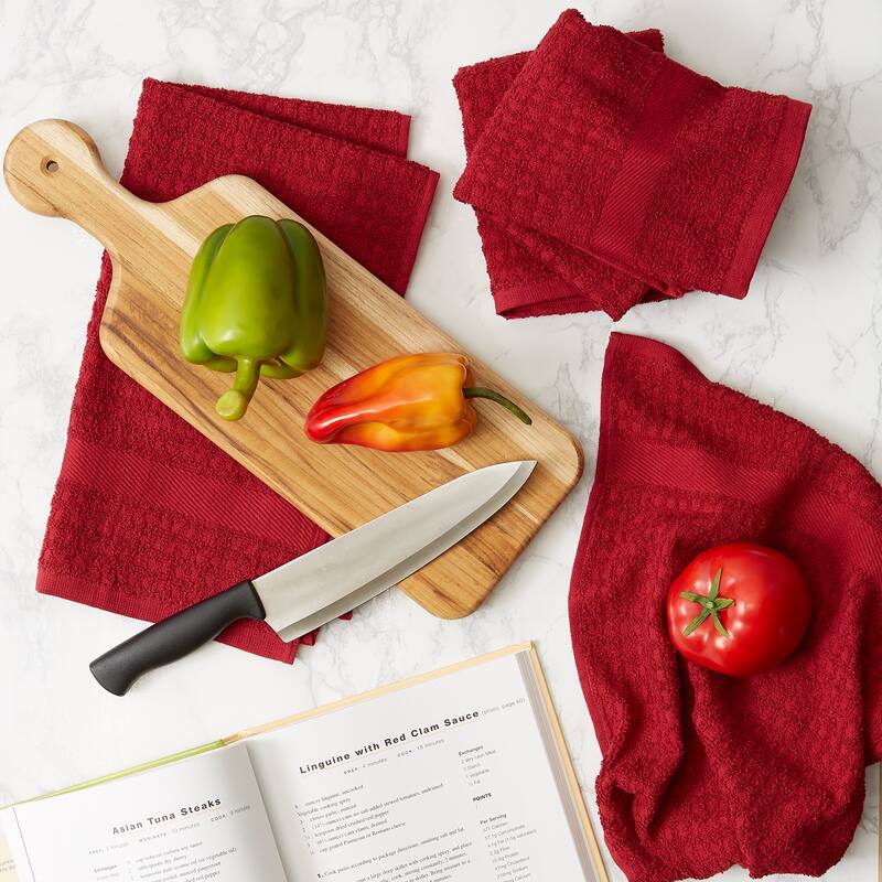DII Solid Terry Waffle Dishtowel Set of 4