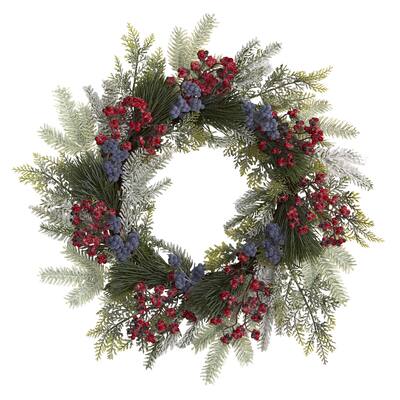 24" Pine and Cedar Wreath with Berries