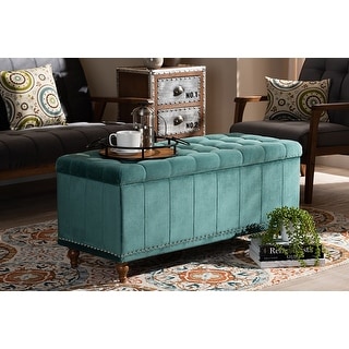 Shop Theodore Teal Blue Velvet Fabric Button Tufted Storage
