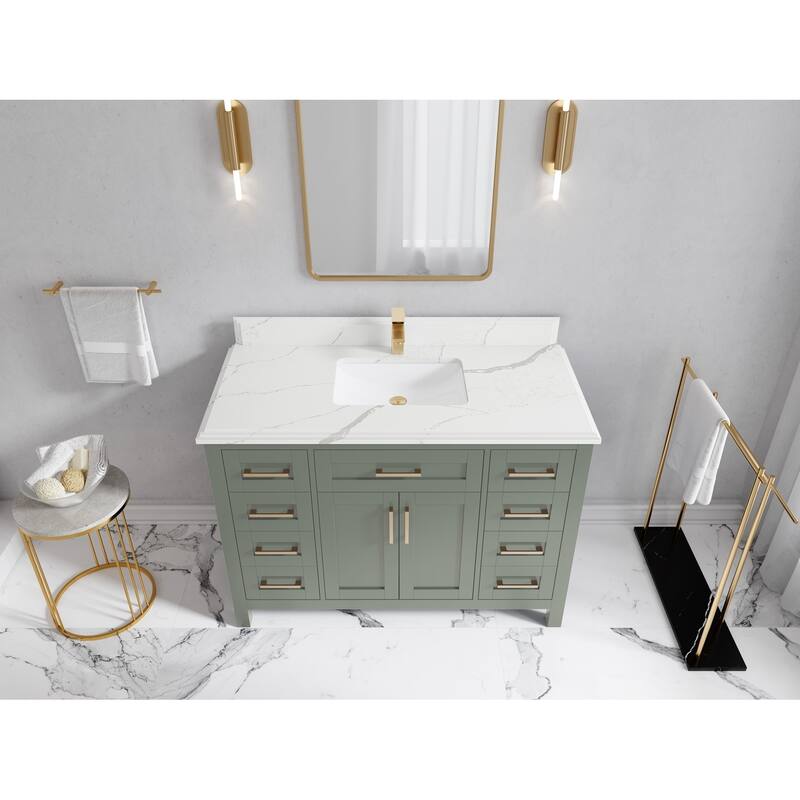 Willow Collections 48 in. W x 22 in. D Cambridge Single Sink Bathroom Vanity with Countertop - 1.5”Calacatta Laza - Evergreen