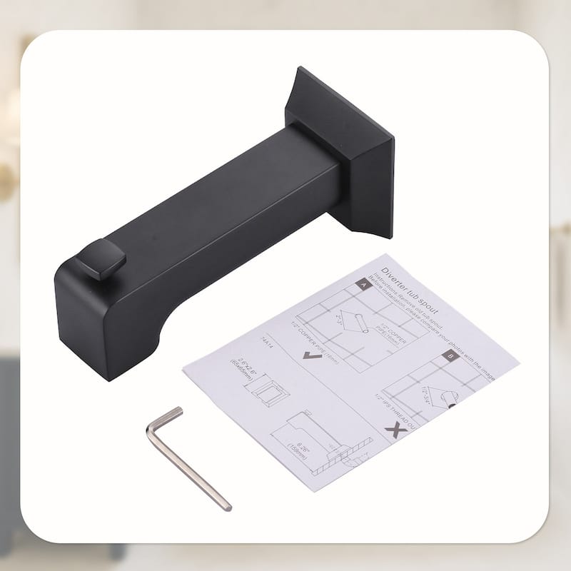 WOWOW Wall-Mounted Square Bathtub Spout with Diverter