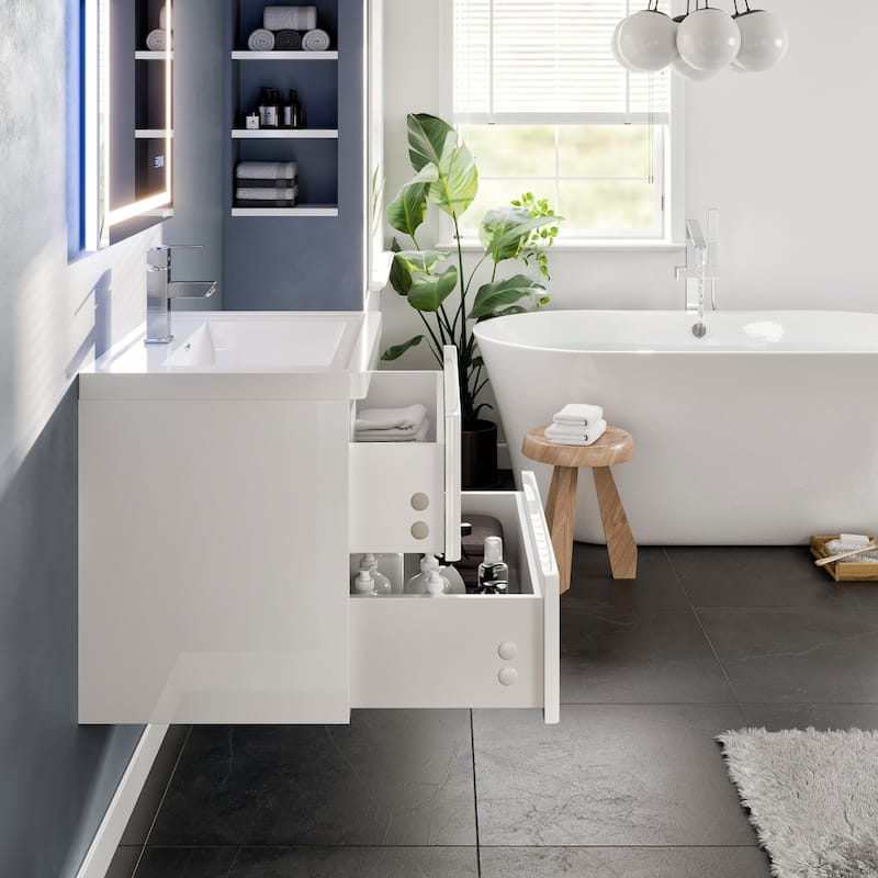 Eviva Glazzy 28" Glossy White Bath Vanity with Integrated Top