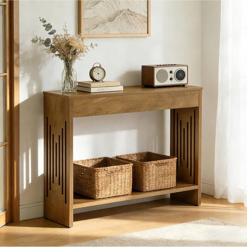 41.3-Inch Console Table Behind Couch, Small Sofa Table with Storage Shelves for Living Room, Entryway, Hallway, Foyer, Entrance - Brown