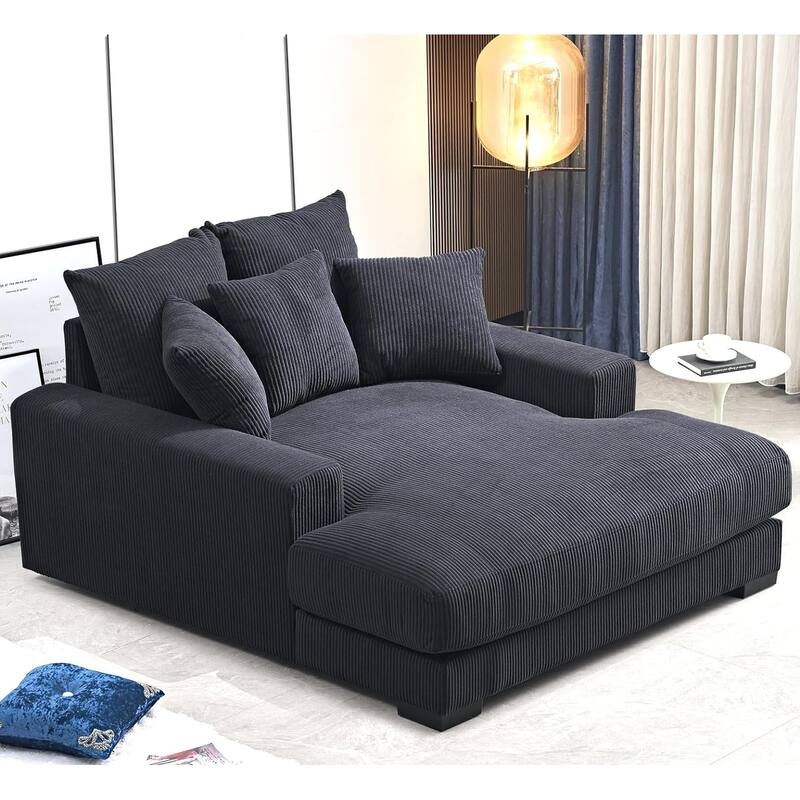 Upholstered in Soft Corduroy Fabric with Removable Cushions, Sofa for Living Room and Bedroom - Black