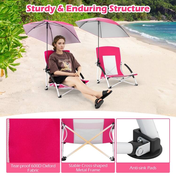 Metal Oxford Fabric Beach Chair with Umbrella and Carry Bag