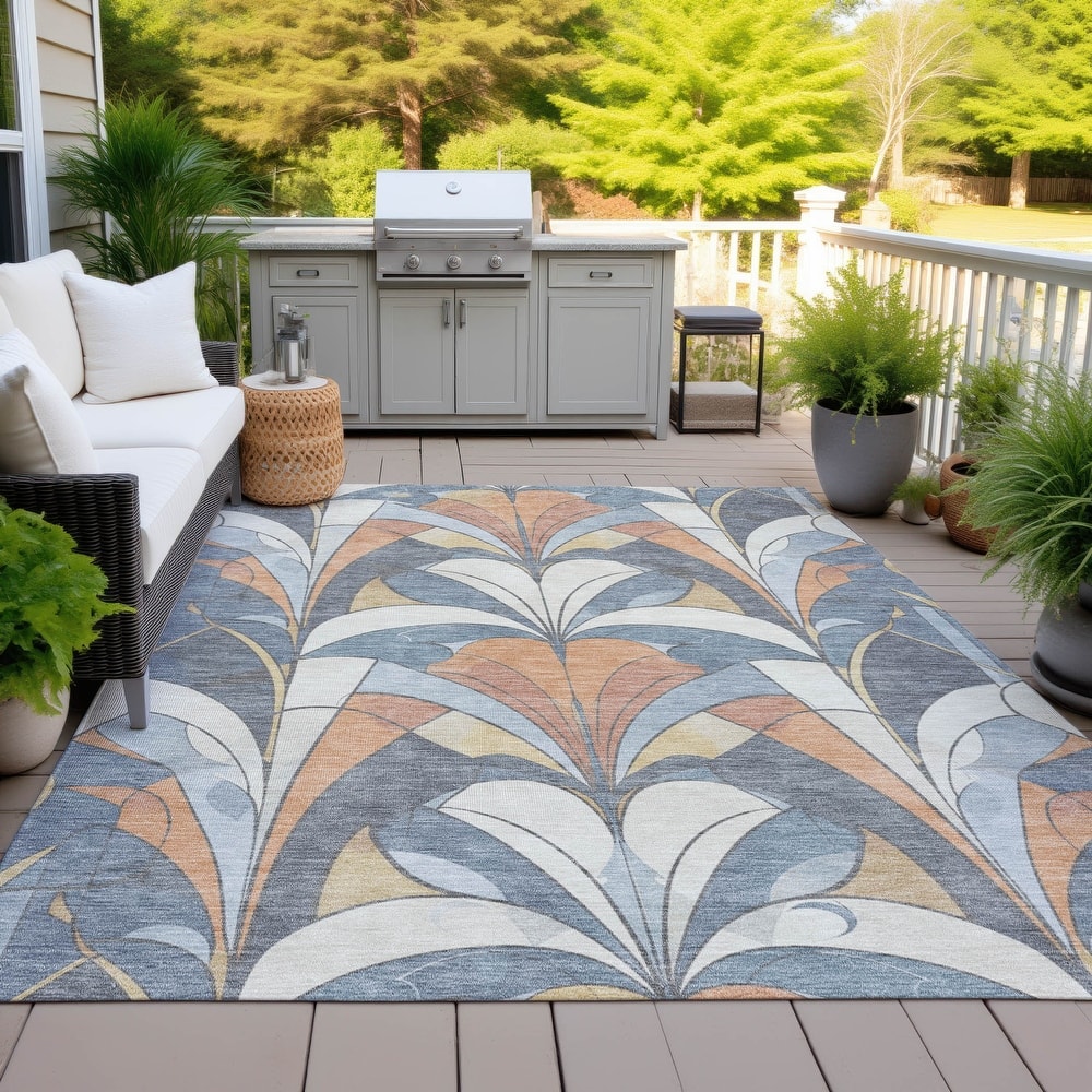Machine Washable Indoor/Outdoor Modern Mosaic Chantille Rug