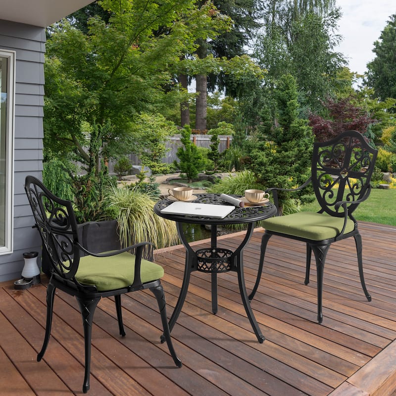 Outdoor 3-Piece Bistro Set with 2.17" Umbrella Hole and Cushions