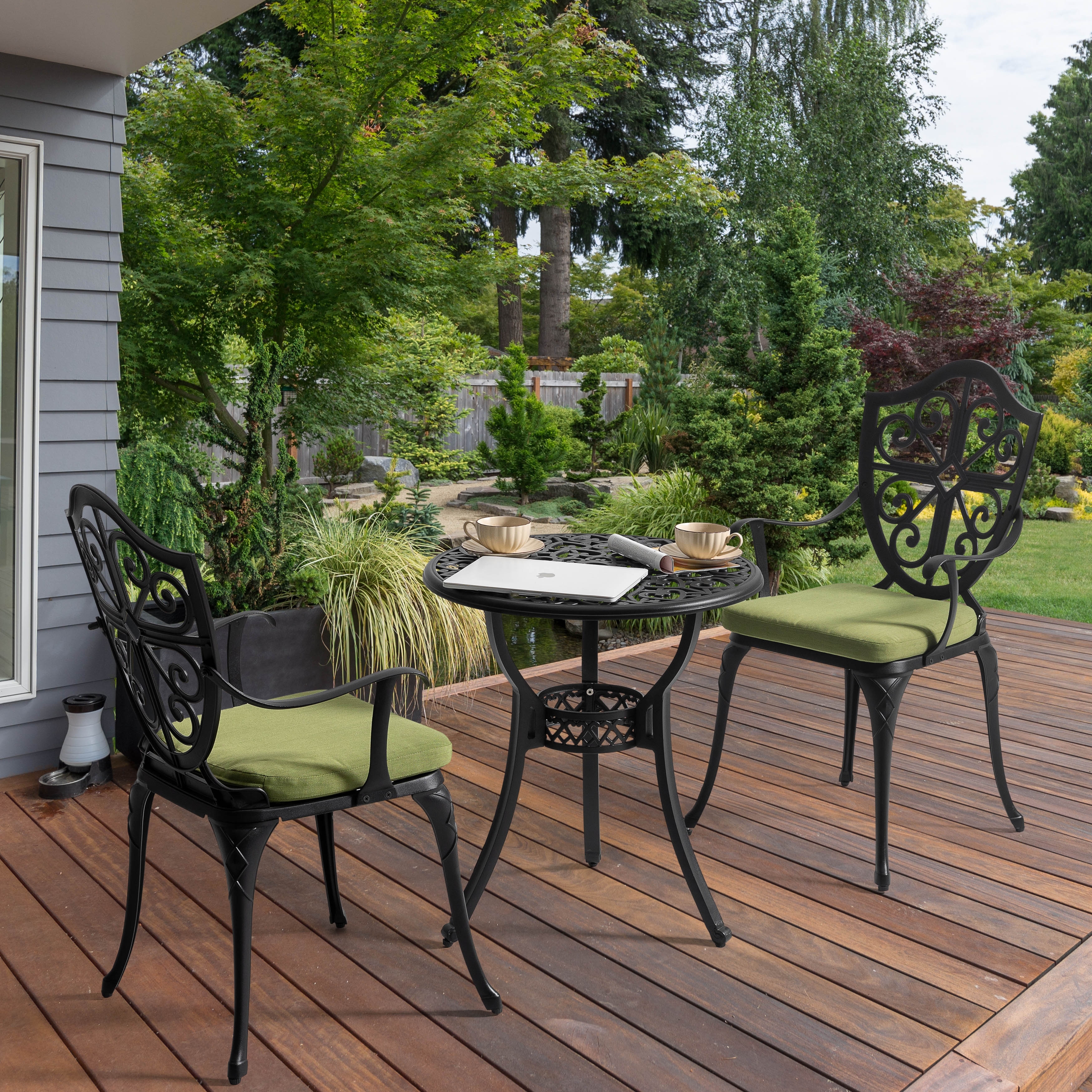 Nuu Garden Outdoor 3-Piece Bistro Set with 2.17" Umbrella Hole and Cushions