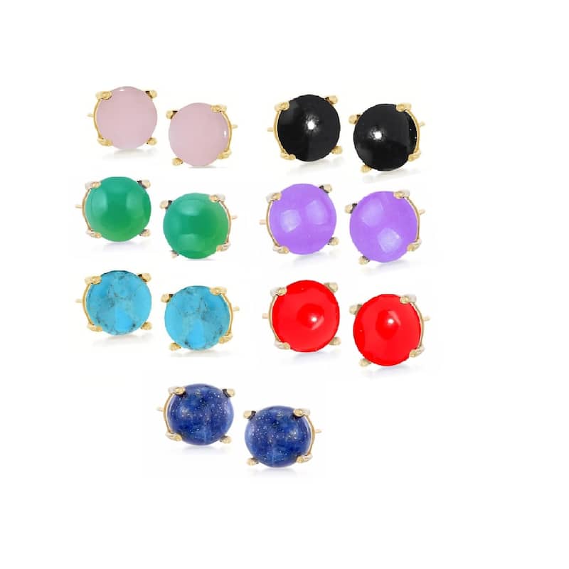 18K Yellow Over Sterling Silver 8mm Round Genuine Gemstone Stud Earrings